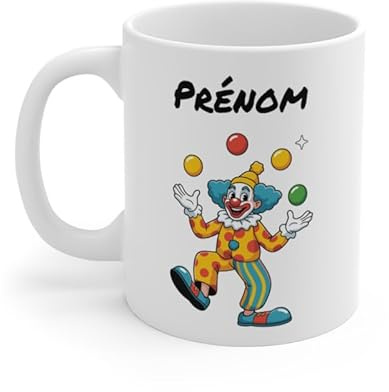 Teecustom Tasse Personnalisable Clown 325ml – Mug Céramique Jongleur Cartoon avec Prénom – Cadeau Drôle Cirque Enfant ou Adulte