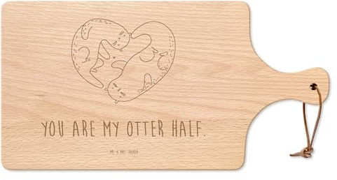 Mr. & Mrs. Panda Schneidebrett Otter Herz - Geschenk, schneidbrett, Liebe, Frühstücksbrett, Hochzeitstag, vesperbrett, Holzbrett, Brett Holz, Frühstücksbrettchen