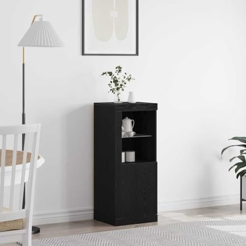 Yunovire Buffet LED, noir, 41 x 37 x 100 cm, matériau en bois, design moderne, pour salon, salle à manger, couloir, avec éclairage RVB, espace de rangement pour vaisselle et décoration