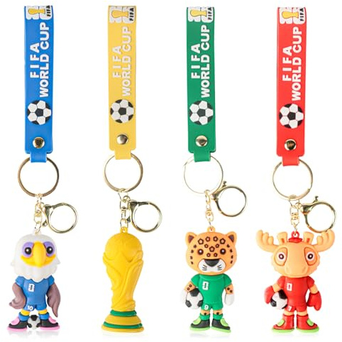 Phlognfy Porte-CléS Mascotte De La Coupe Du Monde 2026, 4 PièCes Porte-CléS Cartoon De La Coupe Du Monde 2026, Articles Pour Fans De Football Pendentifs