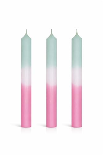 3 Dip Dye Kerzen im Set (25cm) | 12h Brenndauer | Stabkerzen Mint, Pastellrosa & Salbei-Pinie | Made in Germany | Moderne Tafelkerzen (Mint - Pastellrosa)
