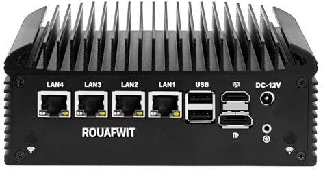 ROUAFWIT Fanless Mini PC N150 Firewall Appliance 4 x 2.5Gbit LAN, 2 RS232 COM, Industrial PC, 6USB, HD+DP Dual Dispaly, Router/Home Server Computer Hardware No RAM No SSD