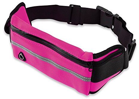 EmpireAthletics - Neopren Hüfttasche (Hüftumfang von 70-100 cm) für alle Smartphones mit Schlüsselfach, Kopfhöreranschluss und Steckschließe - Sport Jogging Bauchtasche Laufgürtel in PINK