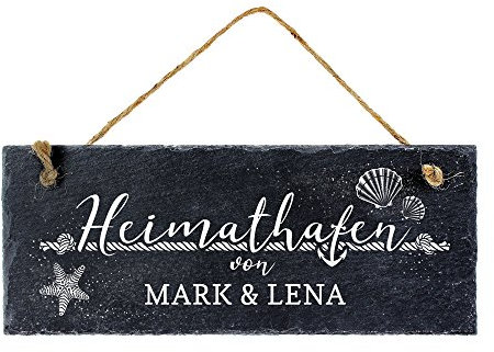 Casa Vivente Pizarra con grabado – Puerto de origen – Personalizado con [nombre] – Placa para puerta colgante – Placa para colgar – Placa de identificación para pareja casada y familia para