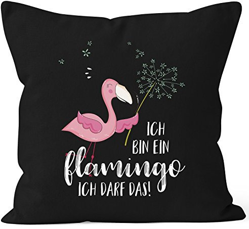 MoonWorks Kissen-Bezug Flamingo Ich Bin EIN Flamingo ich darf das Spruch Pusteblume Kissen-Hülle Deko-Kissen Baumwolle schwarz Unisize