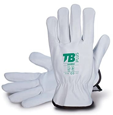 10 Pares TB Guante de Protección Laboral TB Plus 160IBSZ | Guante de Seguridad para Trabajos con Riesgos Mecánicos y Térmicos. Fabricado en Piel Flor Vacuno, Color Gris. Talla 8