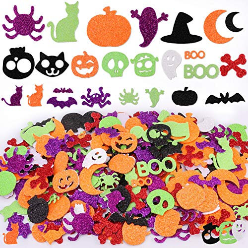 HOWAF 500pcs Glitzern Halloween Aufkleber für Kinder, Halloween Schaum Spinne Schädel Kürbis Aufkleber Bastel Sticker für Halloween Kinder Bastel Party Dekorationen Kindergeburtstag Mitgbsel