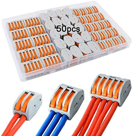 QitinDasen 50Pcs Leva-Dado Cavo Connettori Set, Connettore Conduttore Compatto, Morsettiera Cavo Connettore Molla Rapido (KV222-412/413 / 415)