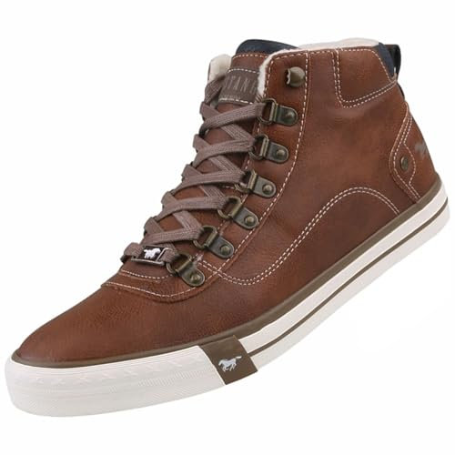 MUSTANG Herren Stiefelette Schnürboot High Top Sneaker Warmfutter 4103-601, Größe:43 EU, Farbe:Braun