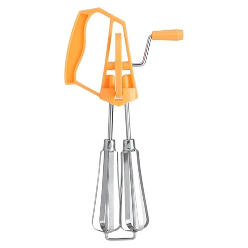 Batteur à oeufs en acier inoxydable, Batteur Manuel Fouets Cuisine Mousseur à œufs Fouet à Main Rotatif outil de cuisine (Orange)