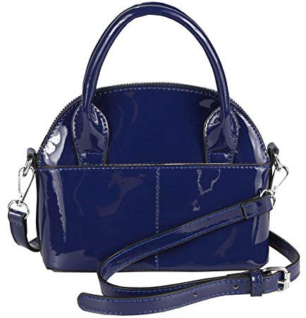 Damen Mini Tasche Schultertasche Umhängetasche Crossbody Lack Leder Optik Abend Blau