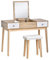 HOMCOM Tocador de Maquillaje con Espejo Abatible Mesa de Maquillaje con Taburete Acolchado Cojín Suave Compartimentos y Cajones Patas de Madera Maciza 100x45x118 cm Color Natural