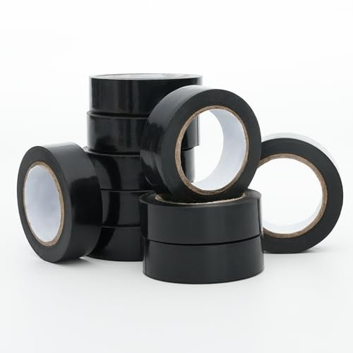 WINSOME Black Electrical Tape 10 Rolls Waterproof Heat Resistant Tape 20m x 19mm - Strong Heavy Duty, Sticky, PVC Electric Insulation Tape for Wires, and Cables | Pack of 10