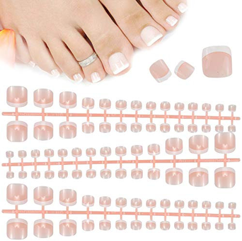 84 Pièces Français Faux Orteil Ongles Pieds, 14 Tailles Artificielle Fake Nails, Acrylique Bouts d'ongle, Couverture complète False Toe Nails Tips pour Dames Femmes Filles Ongles Décorations