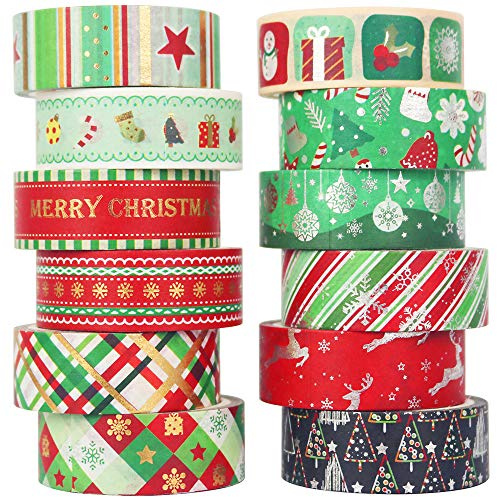 YUBBAEX Weihnachten Washi Tape Set GoldFolie Masking Tape dekorativ Klebeband für Kunst, DIY Handwerk, Bullet Journal liefert, Planer, Scrapbook, Geschenk Verpackung -15mm-