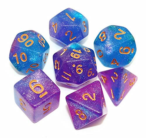 CREEBUY Polyedrisches Würfelset für Dungeon and Dragons, Rollenspiele, Tischspiele, , Blau-Violett-Glitzer