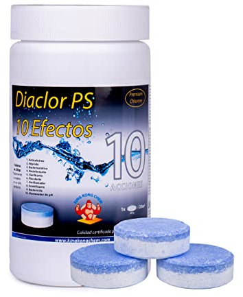 Cloro Total para Piscinas DIACLOR PS 10 Efectos 1 KG - 10 Pastillas de Cloro Multiacción (100 gr) - Tratamiento Profesional Completo