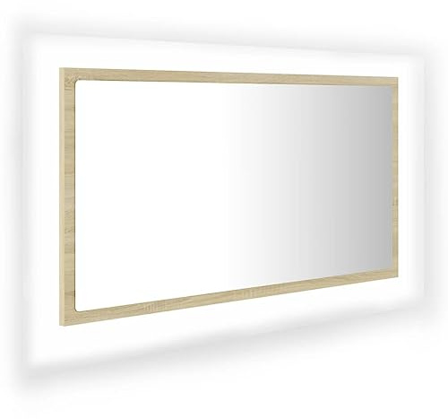 vidaXL LED Badspiegel Wandspiegel Badezimmerspiegel Lichtspiegel Spiegel Hängespiegel Bad Badezimmer Beleuchtung Sonoma-Eiche 80x8,5x37cm Acryl