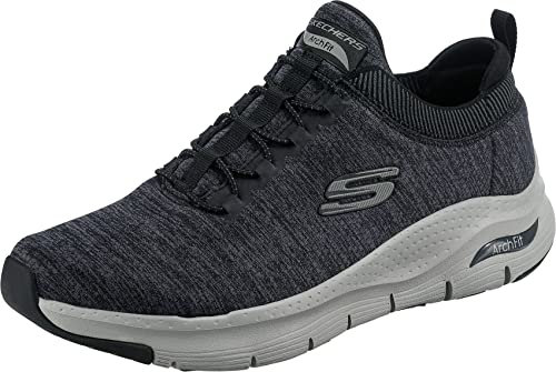 Skechers Arch Fit Waveport, Scarpe da ginnastica Uomo, Nero Mesh Grigio Trim, 45 EU
