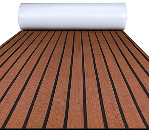 FOCEAN Boat Flooring EVA Foam Boat Decking, Faux Teak Marine Mat Boat Carpet Sea Deck Marine Flooring for Motorboat RV Yacht Kayak Surfboard, 94.5''x 35.4'', Dark Brown+Black Lines