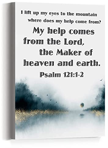 Kunstdruck auf Leinwand, Motiv: Christlicher Bibelvers I Lift Up My Eyes to the Mountain, Psalm 121:1-2, motivierende Schrift, Leinwanddruck, gerahmt, Wandkunst für Zuhause, Büro, Zimmer,