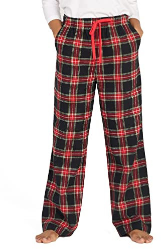 LAPASA Damen Pyjamahose Loungehose Baumwolle Flanell L74 L74 (Schwarz + Rot kariert, XS)