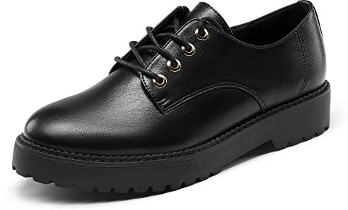DREAM PAIRS Oxford Zapatos de Cordones Mujer Zapatos Planos Mujer Negro/PU SDOX2202W-E Talla 40 (EUR)