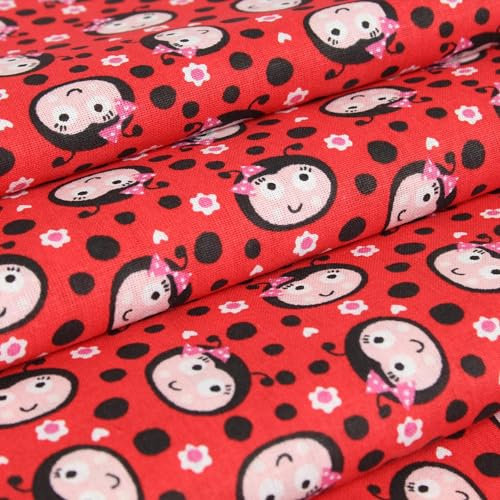 Stoff Meterware Kinderstoff Baumwollstoff Baumwolle - 1 Meter, Nähen, Bettwäsche, Kinder, Baby, Jungen, Mädchen, Bekleidung, Deko (Marienkäfer Rot)