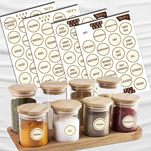 colortouch Gewürzetiketten Selbstklebend - Aufkleber - 80 Stück Rund Vorratsetiketten (Deutsch) - Gewürzglas Etiketten - Gewürz Sticker - Abwaschbar Küchenetiketten - Minimalistisch - Weiß