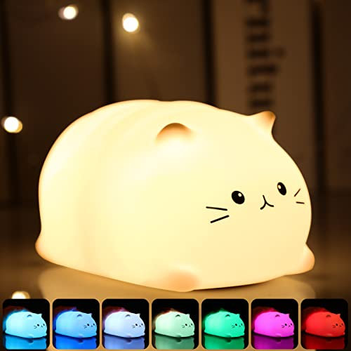 Tremdwoto Veilleuse pour enfants, jolie lampe de nuit alimentée par piles pour chambre d'enfant, veilleuse portable en silicone souple (chat)