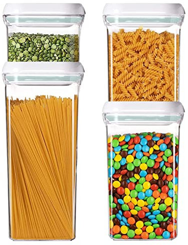 Yukaione Airtight Food Storage Container, 4 Pcs Clear Plastic Kitchen Canisters Set with pop up Airtight Lids for Bulk Food Cereal Candies Cookies Coffee Nuts Sugar Pet Food Storage
