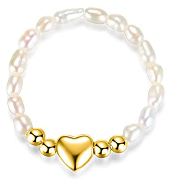 Echte 925 Sterling Silber Süße Unregelmäßige Perle Herz Perlen Elastische Ringe Für Frauen Hochzeit S925 Schmuck