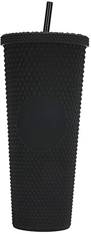 Benkeg Vaso de Agua de Gran Capacidad de 710ML/24OZ, Vaso Mate Completamente Tachonado, Vaso de plástico Reutilizable con Tapa de Paja a Prueba de Fugas de Apertura Amplia