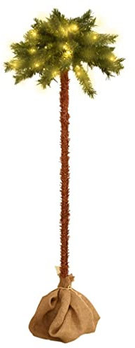 homiuse Arbre de Palmier Artificiel avec LED 150 cm Palmier de Noël Support Stable Arbre de Noël Artificiel à LED Décoration de Fête Arbre de Cocotier Lumineux Vacances Extérieur