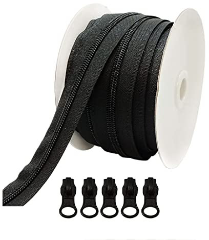 15 Metri Chiusure Lampo Impermeabile + 10 Cursori per cucire e montare la cerniera su misura, cerniera per cucire su vestiti, neoprene, impermeabile, (15 Metri, Rete 5 mm)