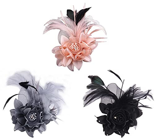 Fleur Plume Mariée Broches, Asudaro 3PCS 15cmx10cm Vintage Broche Broche De Corsage En Tissu Brooches De Mariage Pour Accessoire Coiffure Femme Fête Fashion Chapeau Elegant