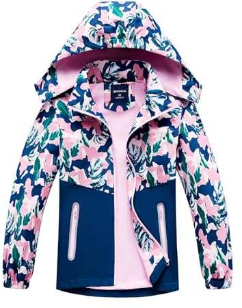 SERENYOU Girls Waterproof Jacket Kids Fleece Lined Raincoat Girl Windbreaker Girls' Rain Coat with Removable Hood Style 1 UK:5-6 Years (manufacturers's size: 120)