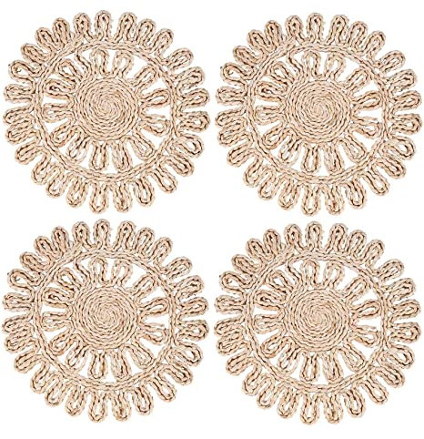 Hopbucan Round Woven Placemat for Dining Table,Natural Braided Rattan Tablemat Hollow Wicker Plates for Holiday Kitchen Table Mat