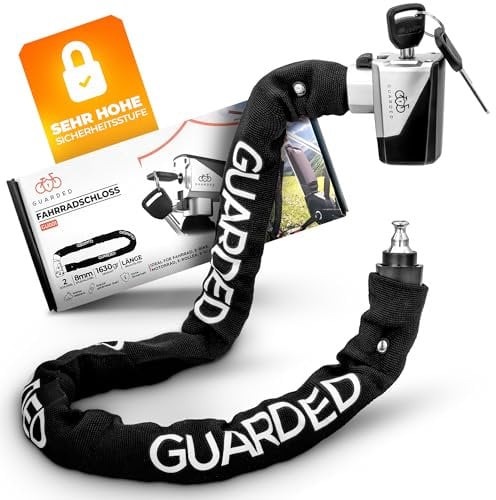Grehge cycle Lock with Key, Chain Lock with 8 mm Steel Chain, High Security Level, Anti-Theft Bicycle Lock for E Scooter, E Bike, City Scooter, Motorcycle