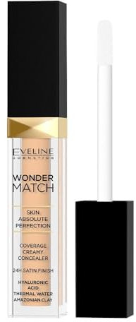 Eveline Cosmetics Wonder Match Flüssiger Concealer Nr. 10 Light Vanilla - Feuchtigkeitsspendende, Anti-Aging-Formel mit Hyaluronsäure, Thermalwasser & Amazonischem Ton