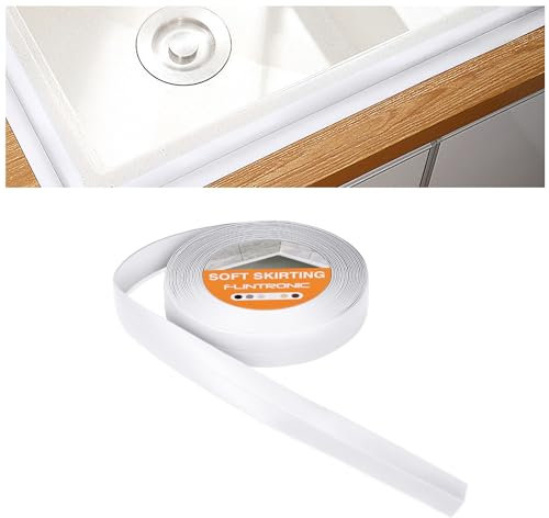 flintronic Rodapiés Autoadhesivo Flexible, 10m【10 * 10mm】 Perfil PVC, Rodapie de Acabado Rodapiés Flexible Cinta Autoadhesiva para Cocina y Baño(Blanco)