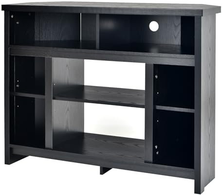 Multigot TV Cabinet for TVs up to 48”, Wooden Fireplace Stand Media Entertainment Center with Adjustable Shelves & Cable Management, Corner TV Console Table for Living Room, Bedroom (Black)