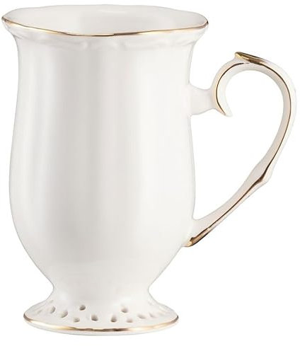 VILLA ITALIA Porzellanbecher 300 ml CLARA Gold Ivory - Porzellan Becher für Tee & Kaffee, Elegantes und Modernes, Empfohlenes Händewaschen
