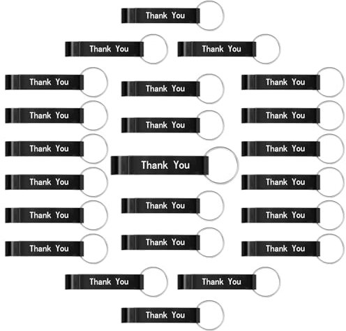 FoldTier 50 Pcs Bottle Opener Keychain Bulk Thanks You Bottle Opener for Graduation Wedding Party Favors(Thank You,Black)