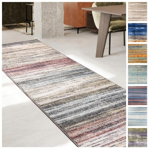 KARAT Teppich Läufer für Küche, Flur & Wohnraum Küchenläufer - Rutschfester Moderner Flurteppich für Wohnzimmer & Schlafzimmer Meterware nach Maß, Beige-Rot, 80 x 800 cm (Cudillero)