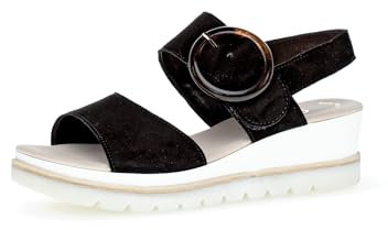 Gabor Damen Keilsandalen, Frauen Sandalen,offene Schuhe,Keilsandaletten,Keilabsatz,Wedge-Heel,bequem,flach,Sommerschuhe,schwarz,44 EU / 9.5 UK