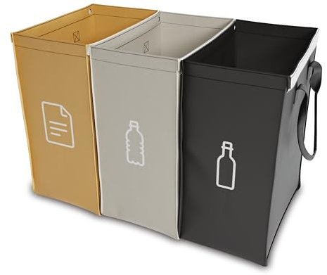 qikfresh - Sistema de separación de residuos con 3 compartimentos para reciclar vidrio usado, papel usado, plásticos, etc. | Cubos de recogida para el almacenamiento de residuos (Sólo símbolos)