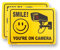 2 PACK - Small 11cm X 8.5cm SMILE YOUR ON CAMERA CCTV Self Adhesive Stickers - Yellow/Black, Sign, Warning, Private Property, Surveillance
