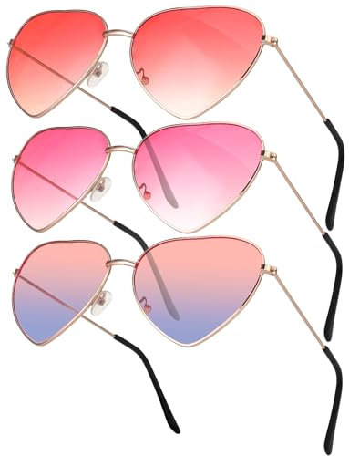 Utensilsto 3 Pack Herz Sonnenbrille, Retro Party Sonnenbrille Herz Hippie Accessoires 60er 70er 80er Retro Rave Brille Herzchen Bunte Sonnenbrillen, Farbverlauf Herz Party Brillen für Party-Kostüme