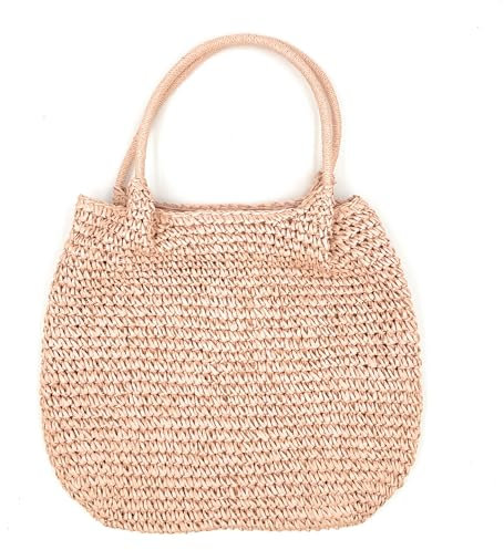 stylx Korbtaschen UNI Damen Stroh Umhängetasche Mori EIN-Schulter-Strohsack Handgewebte Basttasche Korbtasche Sommer Strand Geldbörse Frauen Weben Handtasche für Arbeit Reise Outdoor (hellrosa)